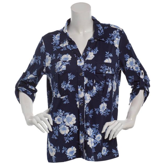 Petite Hasting & Smith 3/4 Roll Tab Floral Rose Blouse