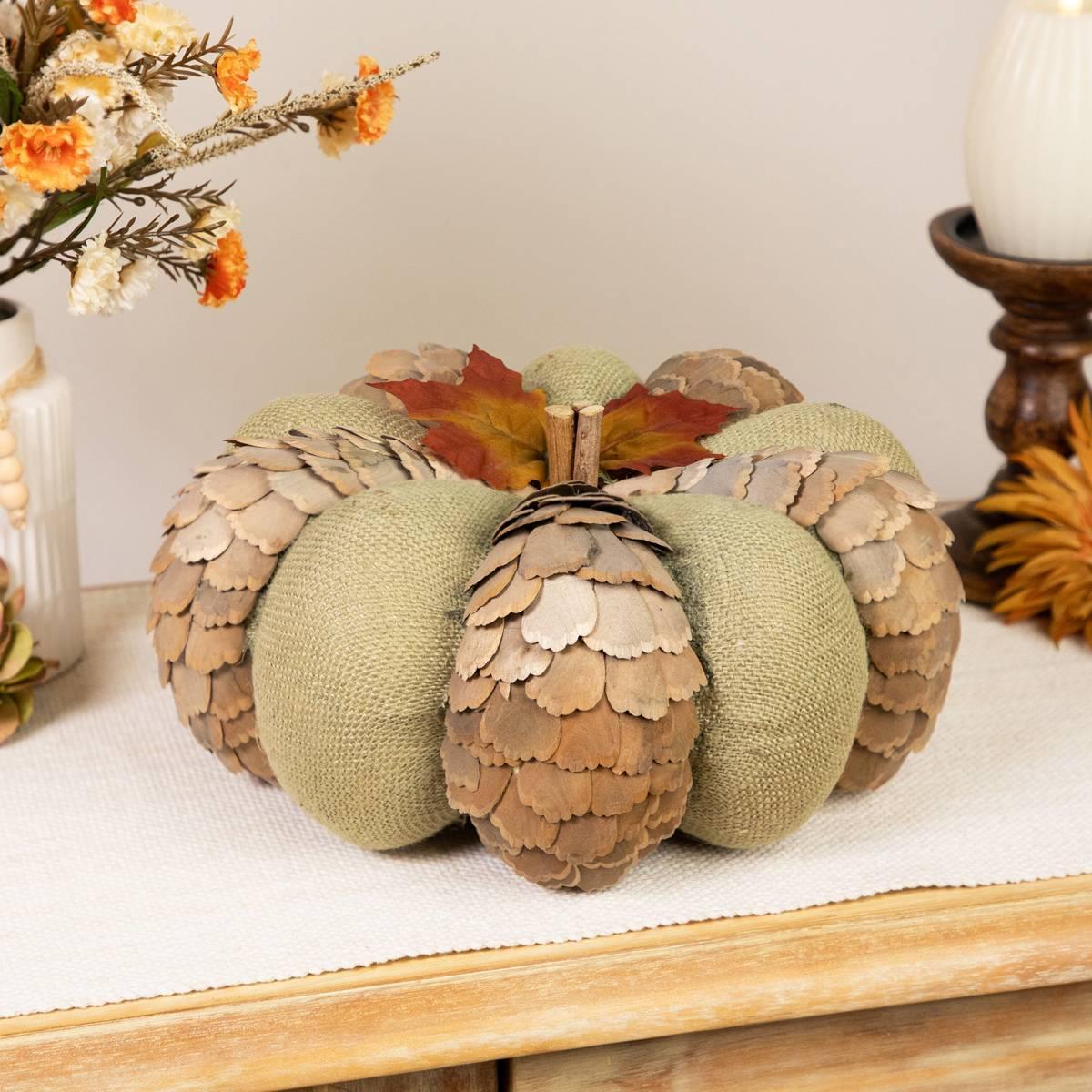 Northlight Fall Harvest Layered Wooden Leaves & Burlap Pumpkin
