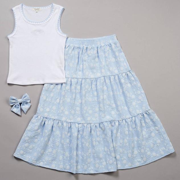 Girls (7-16) No Comment Bow Tank w/ Tiered Maxi Skirt