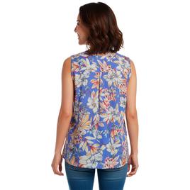 Womens Notations Sleeveless Floral Pleat Button Front Blouse