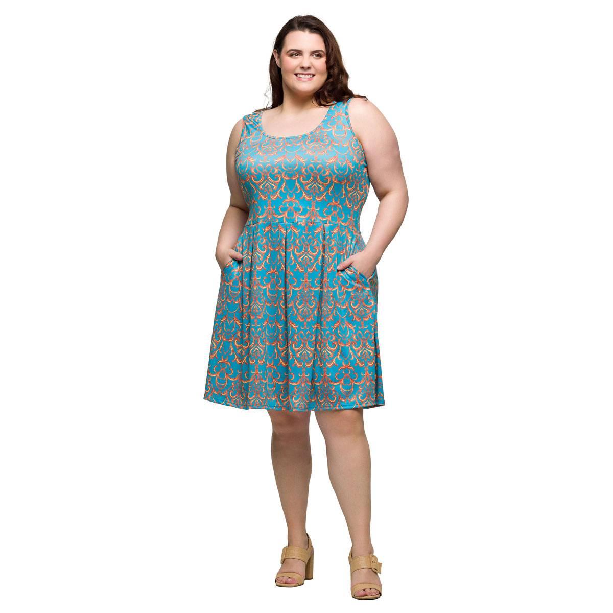 Plus Size 24/7 Comfort Apparel Sky Blue Sleeveless Pocket Dress
