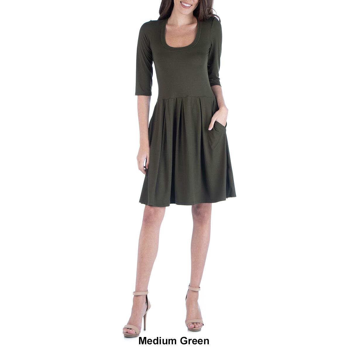 Womens 24/7 Comfort Apparel 3/4 Sleeve Fit & Flare Mini Dress