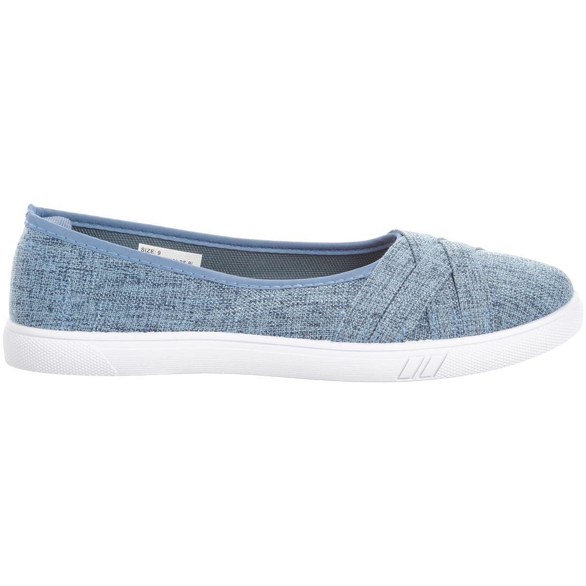 Womens Ashley Blue Solid Canvas Slip On Flats