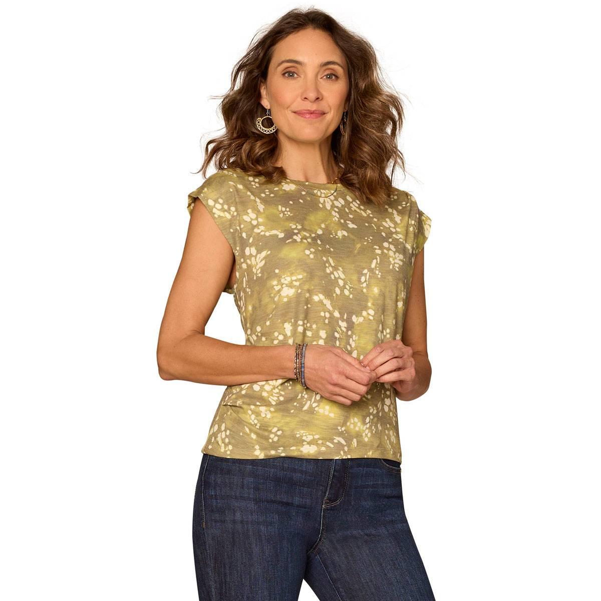 Womens Democracy Ext Cap Sleeve Printed Knit Top