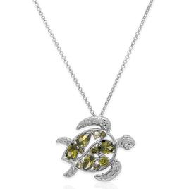 Silver Plated & Peridot CZ Turtle Pendant Necklace