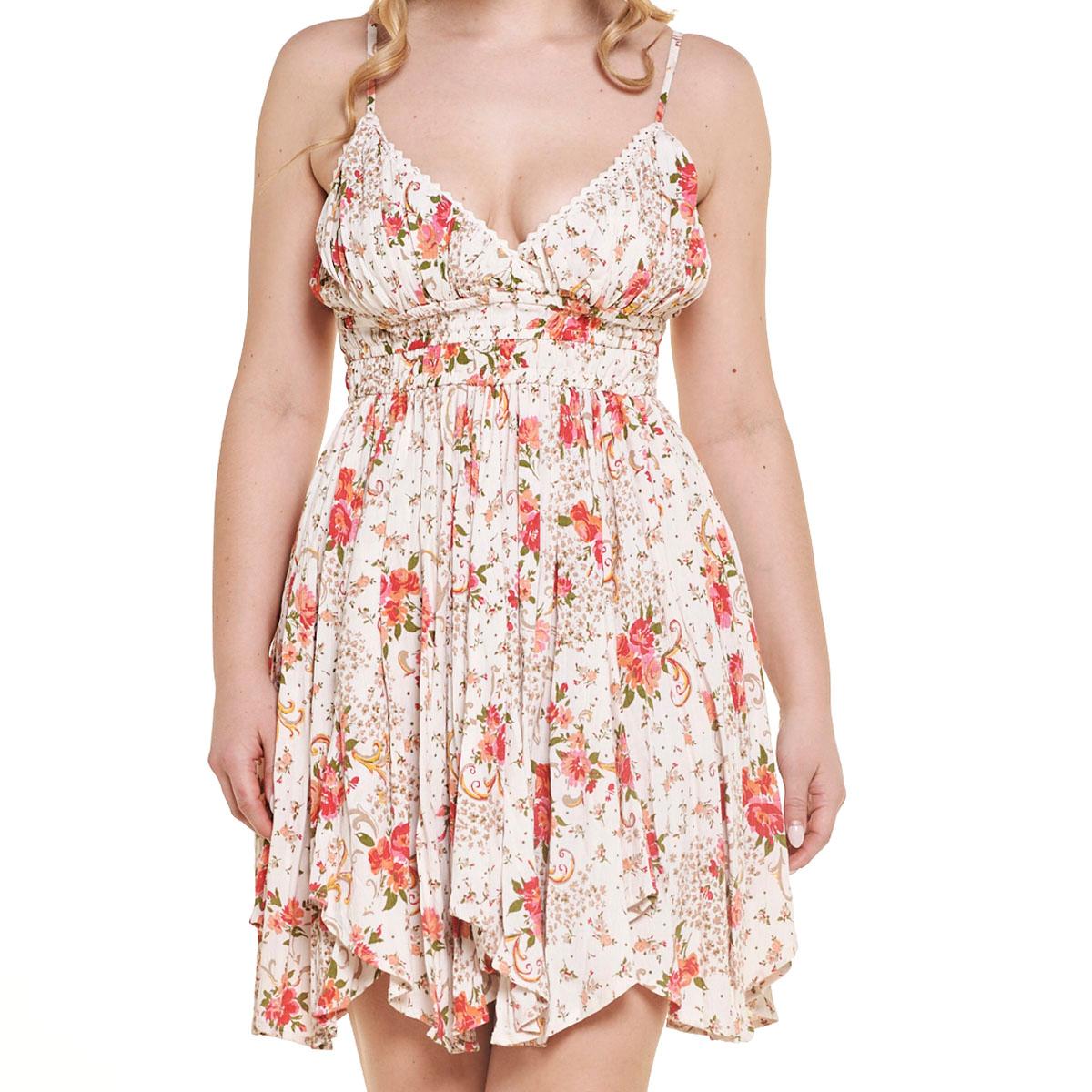 Juniors Angie Smock Waist Crochet Trim Hanky Hem Sundress