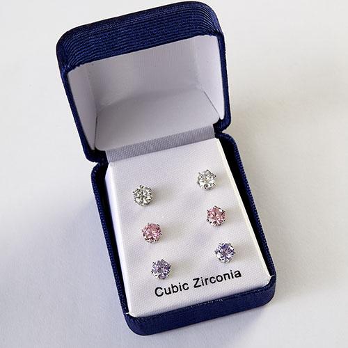 Trio Set Multi Color Post Earrings in Silver