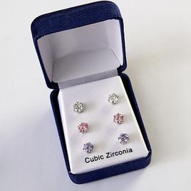Trio Set Multi Color Post Earrings in Silver