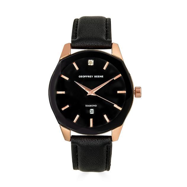 Mens Geoffrey Beene® Rose Gold Metallized Bezel Watch - GBA0009RG