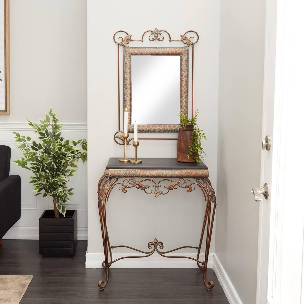 9th & Pike® Bronze Metal Traditional Console Table with Mirror