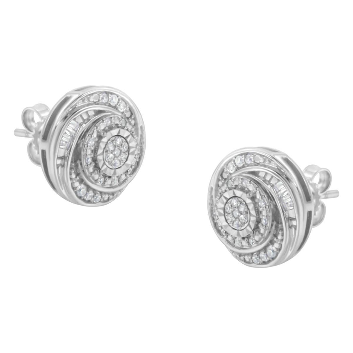 Haus of Brilliance Silver 1/4ctw. Diamond Swirl Stud Earrings