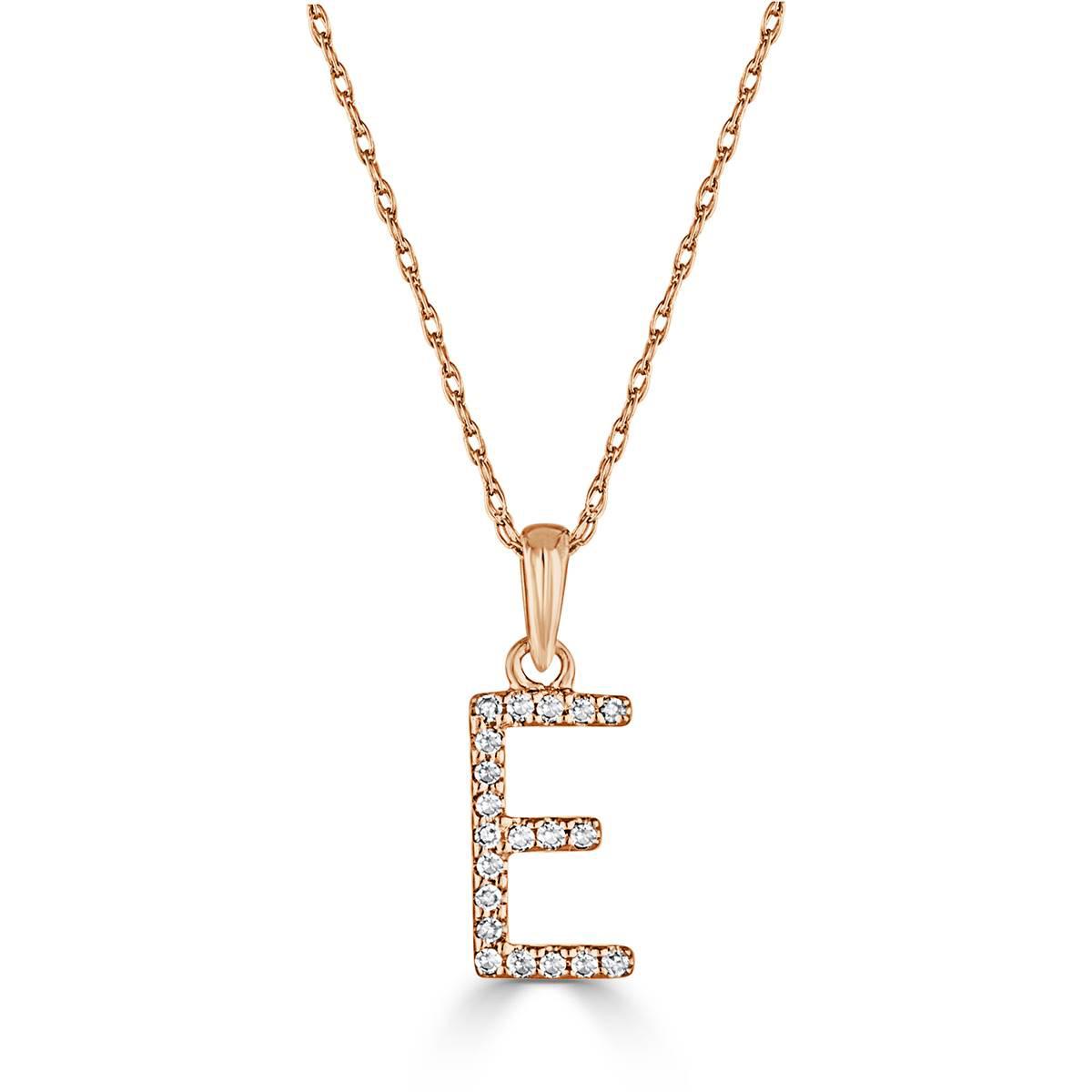 Diamond Classics(tm) 14kt. Rose Gold Initial E Letter Necklace