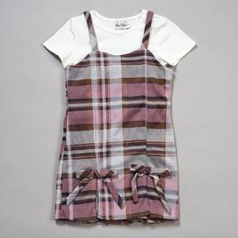 Girls (7-16) Rare Editions Short Sleeve Tee w/ Plaid Bow Jumper