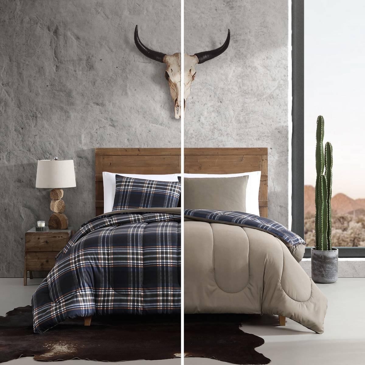 Wrangler City Flats Plaid Microfiber Reversible Comforter Set