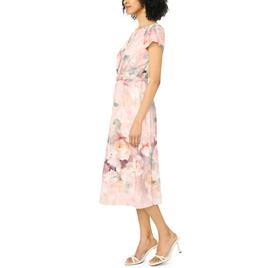Womens MSK Short Sleeve Belt Waist Floral Midi Dress