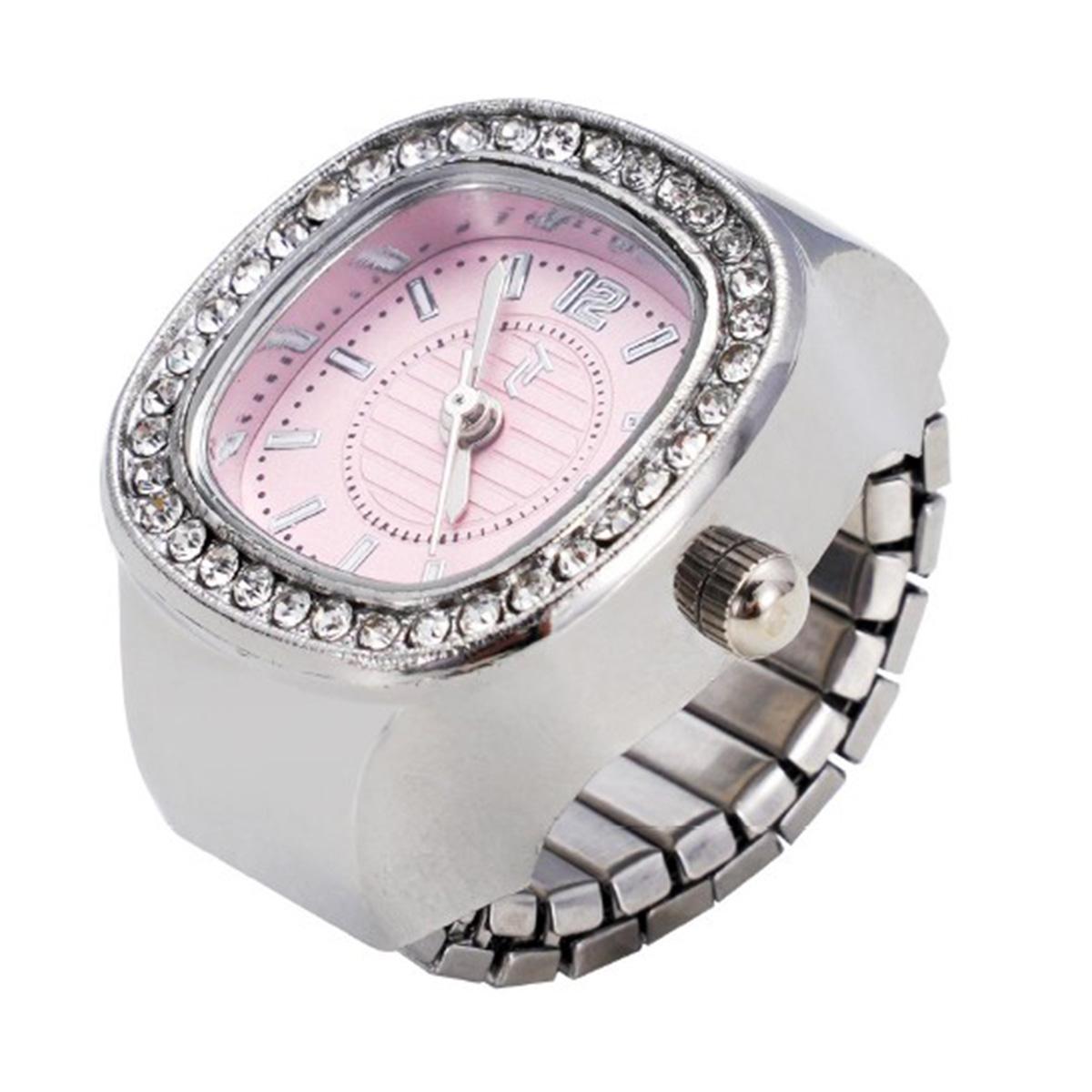 Womens Silver-Tone Pink Square Dial Ring Watch - RWS2BV-02