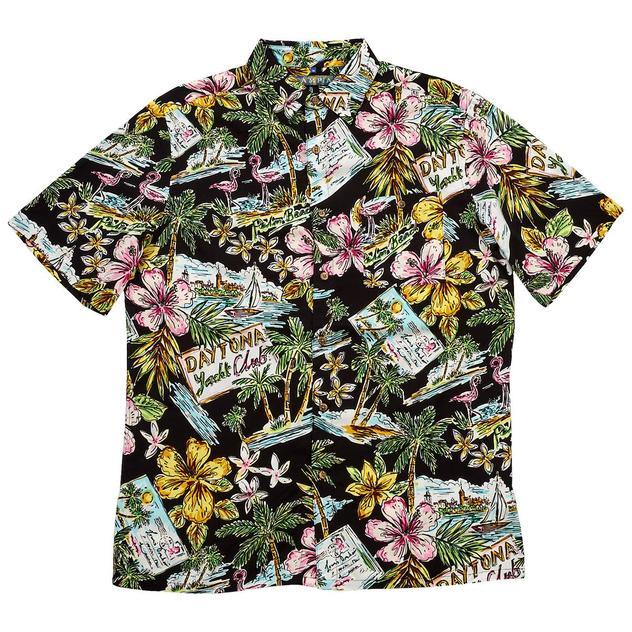 Mens Campia Neon Tropical Button Down Shirt - Black