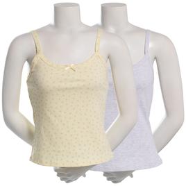 Juniors Pink Rose 2pk. Ribbed Lace Trim Camisoles - Yellow