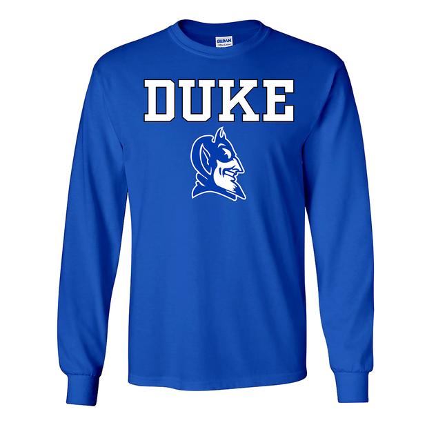 Mens Duke Pride Blue Devil Mascot Long Sleeve Tee