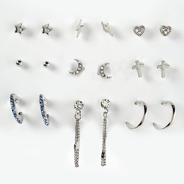 Ashley Silver-Tone 9pr. Huggie Earring Set
