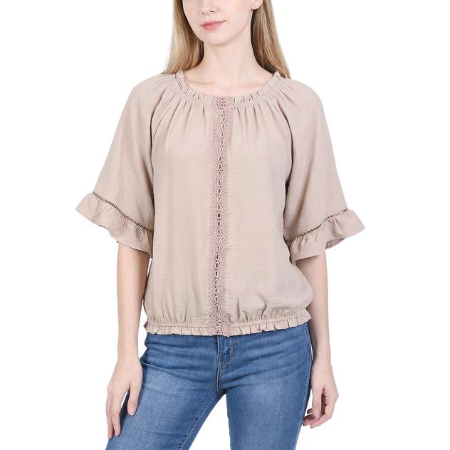 Womens NY Collection Elbow Sleeve Ruffle Edge Blouse