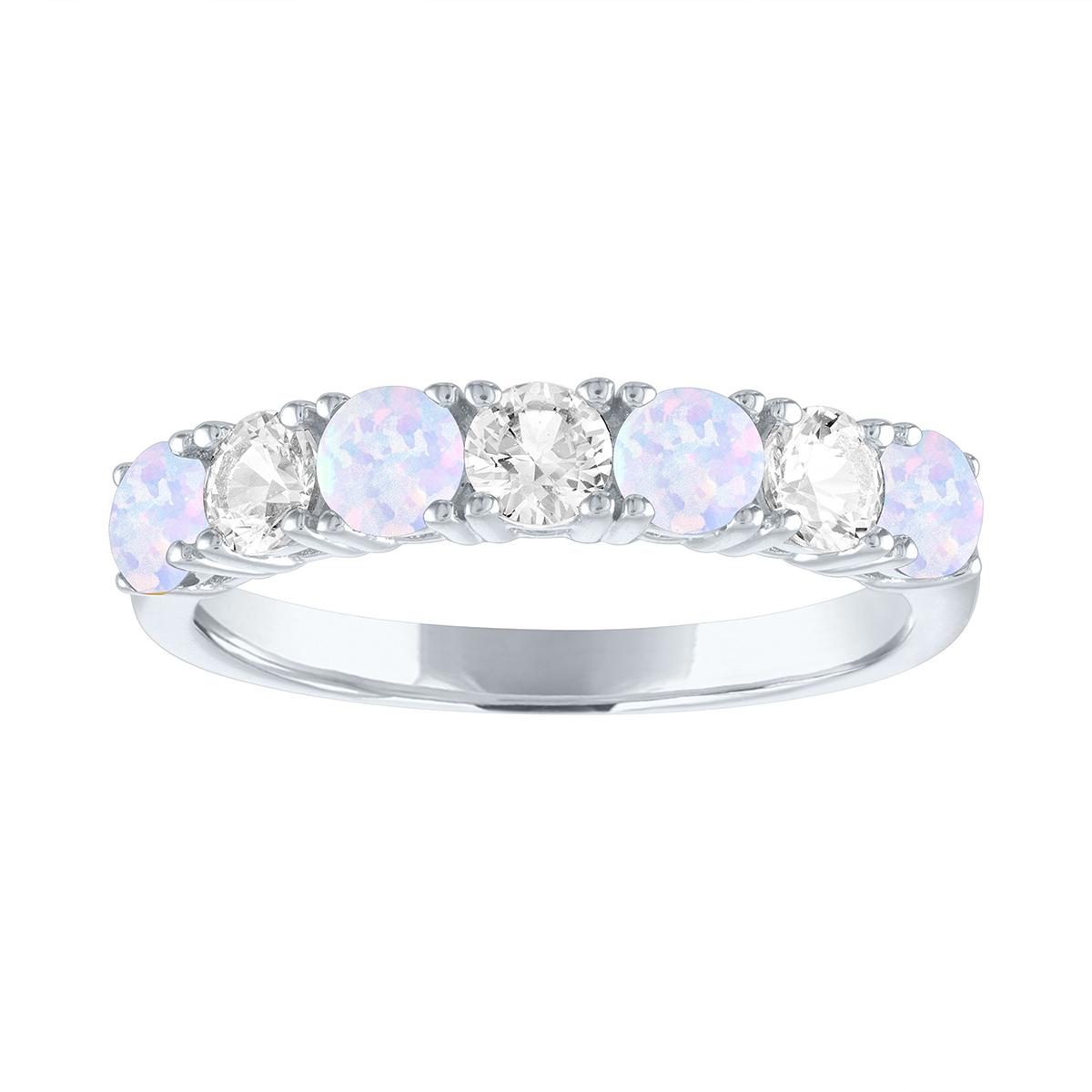 Gemstone Classics(tm) Created Opal/Sapphire Sterling Silver Band