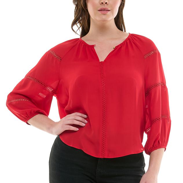 Womens Zac & Rachel 3/4 Solid Lace Inset Detailed Blouse