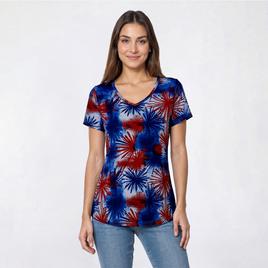 Womens Runway Ready Short Sleeve Star Bursts V-Neck Tee