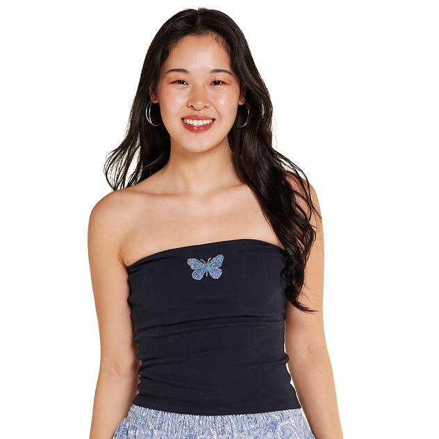 Juniors Madden Girl Tube Top with Butterfly Bead Embroidery