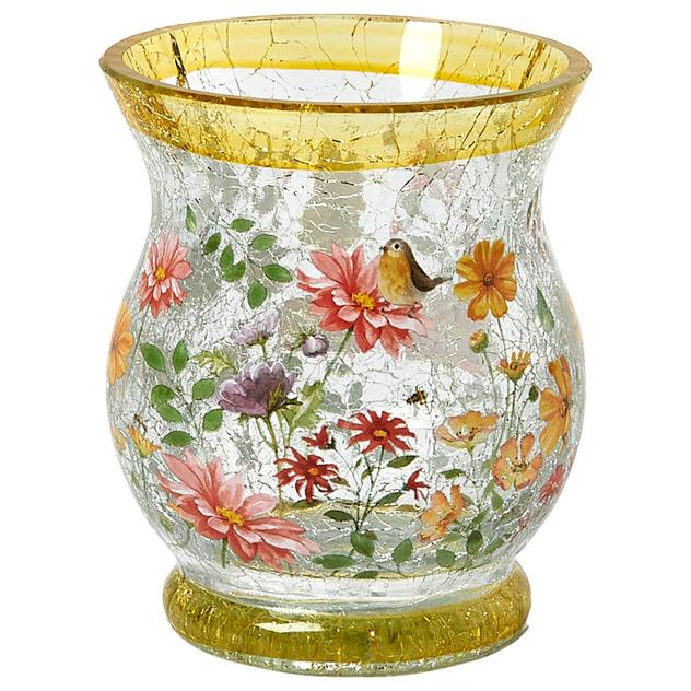 Transpac Yellow Summer Flower Crackle Votive Holder