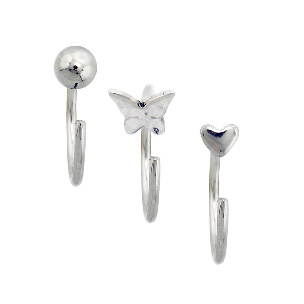3pk. 20-Gauge Surgical Steel Heart Butterfly & Ball Open Nose Set