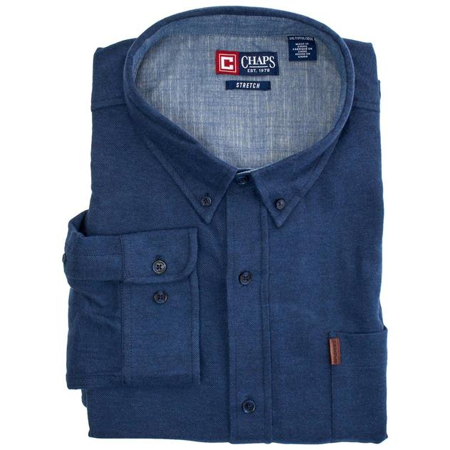 Mens Big & Tall Chaps Long Sleeve Flannel Button Down - Navy