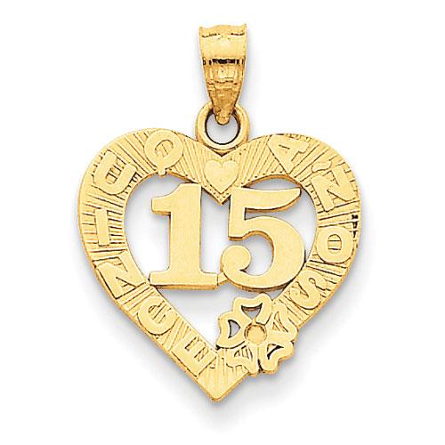 Gold Classics(tm) 14kt. Quince Anos Heart Frame Pendant