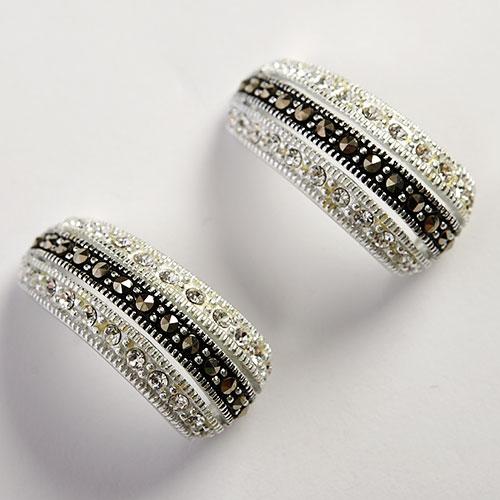 Marsala Marcasite with Clear Crystal J-Hoop Earrings