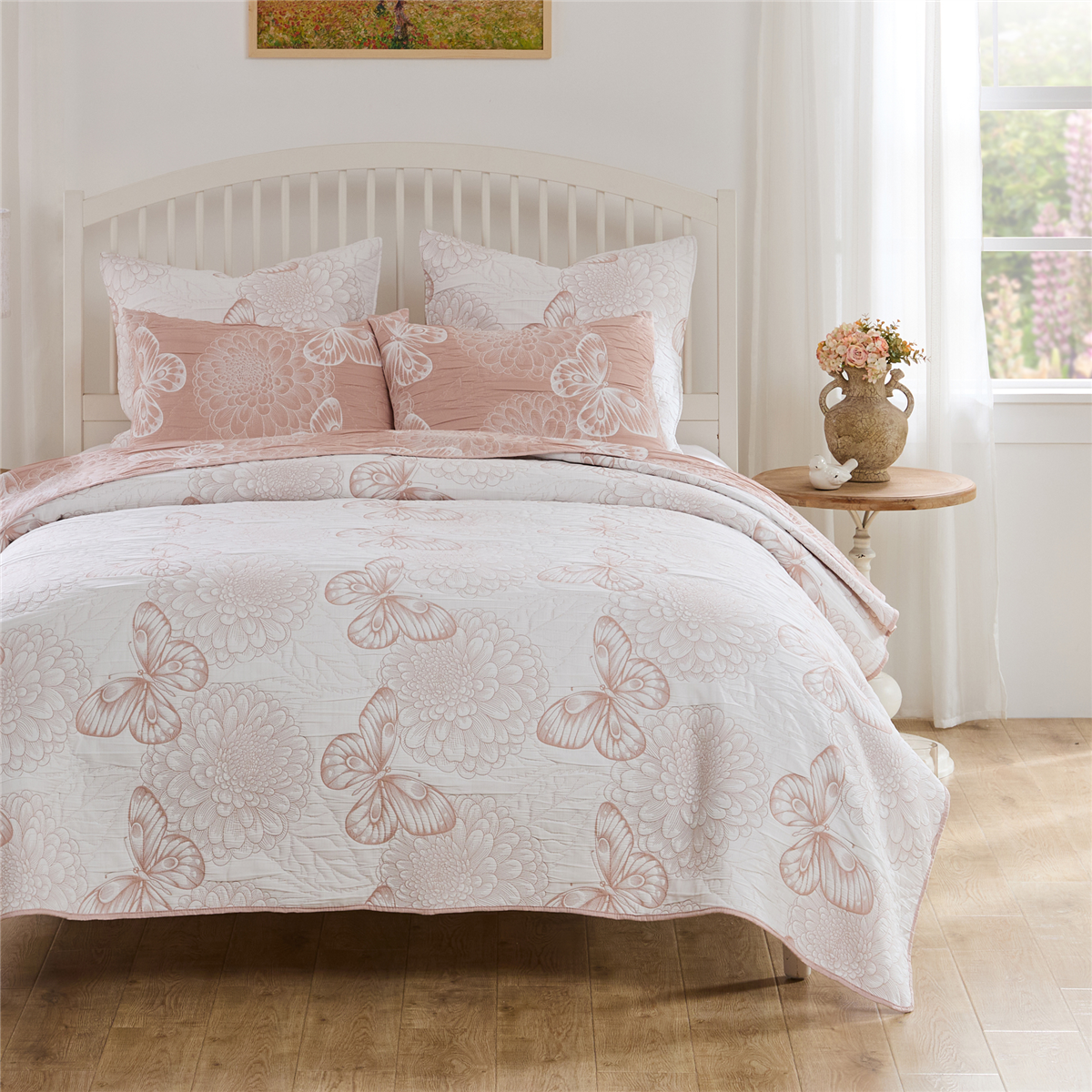 Mariposa Butterfly Blossom Reversible Matelasse Coverlet Set