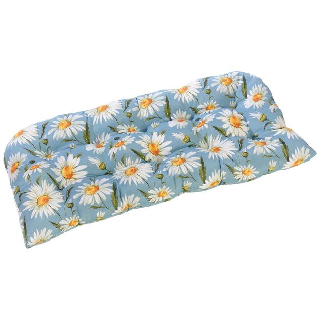 Jordan Manufacturing Daisies Wicker Settee Cushion - Blue/Green