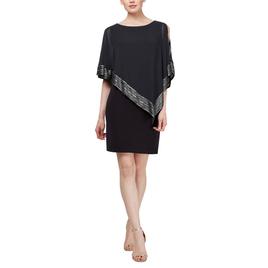 Womens SLNY One Piece Split Sleeve Cape Dress w/ Foil Trim