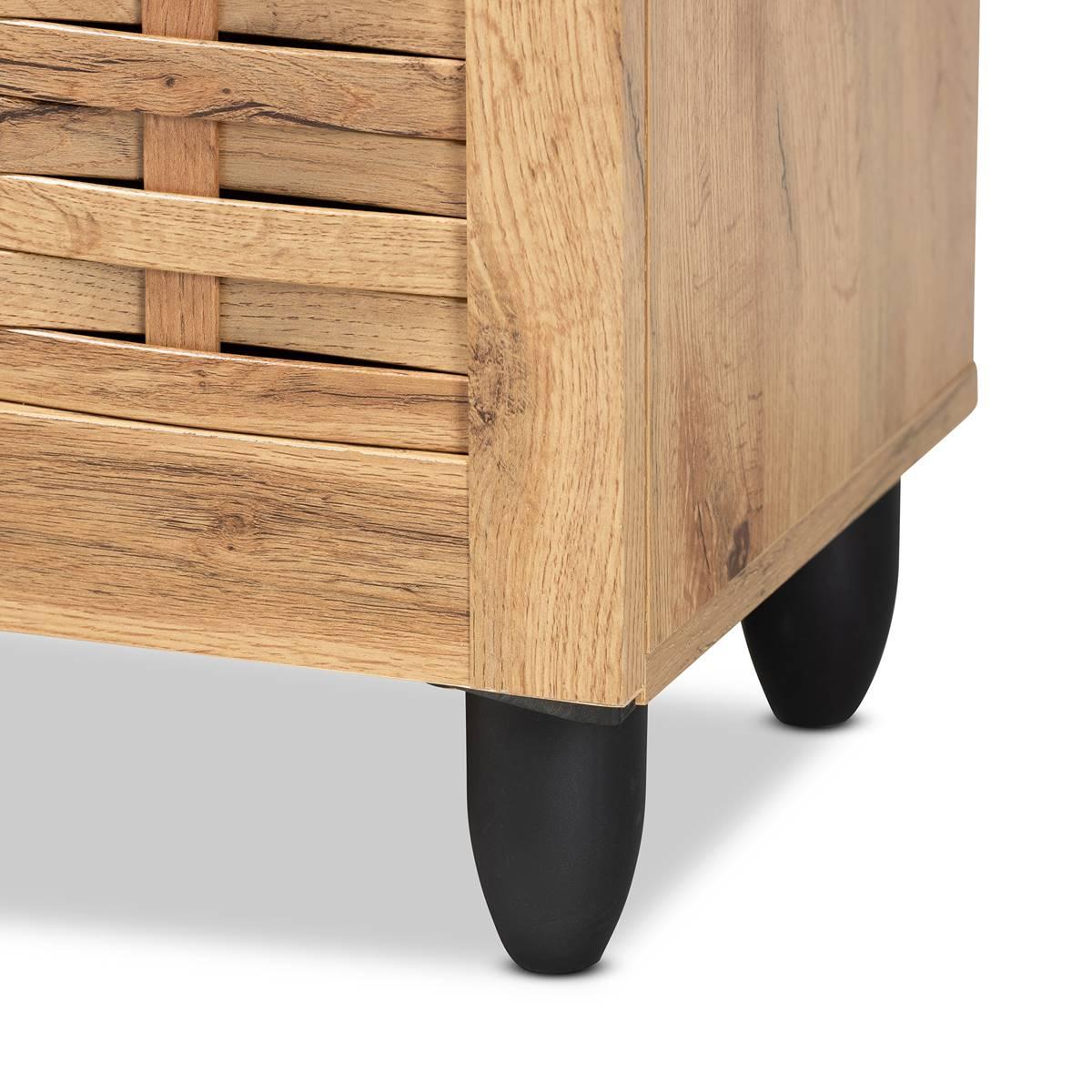 Baxton Studio Winda Oak Brown Wood 3-Door Shoe Cabinet