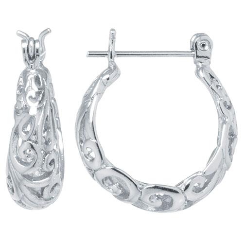 Fine Silver Plated Filigree 15mm Hoop Earrings