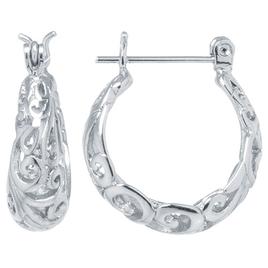 Fine Silver Plated Filigree 15mm Hoop Earrings