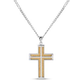 Mens Forever New Stainless Steel Gold IP Cross Pendant