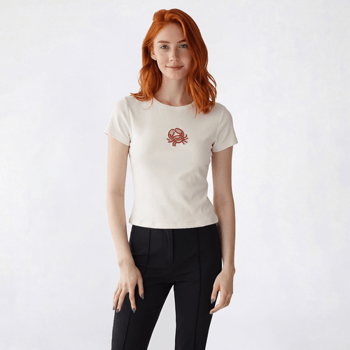 Juniors No Comment Beaded Applique Baby Tee