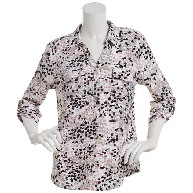 Petite Emily Daniels 3/4 Sleeve Dot Jacquard Blouse