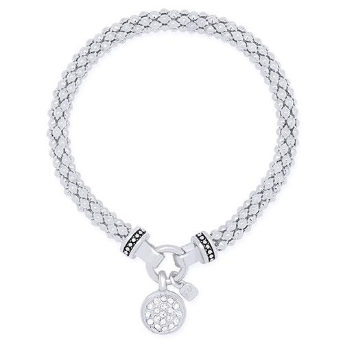 Nine West Silver-Tone Circle Charm Mesh Stretch Bracelet
