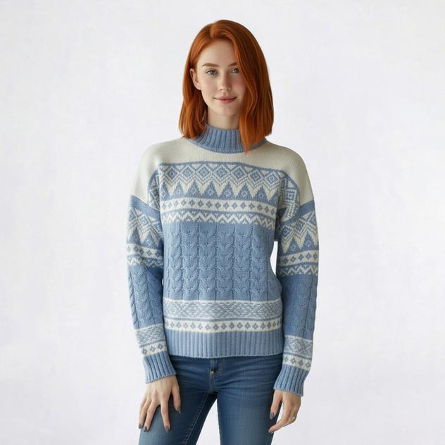 Juniors Madden Girl Fair Isle Cable Knit Mock Neck Sweater