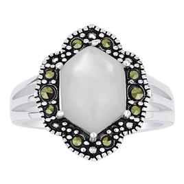 Marsala Silver Plated Marcasite & Mother of Pearl Post Ring