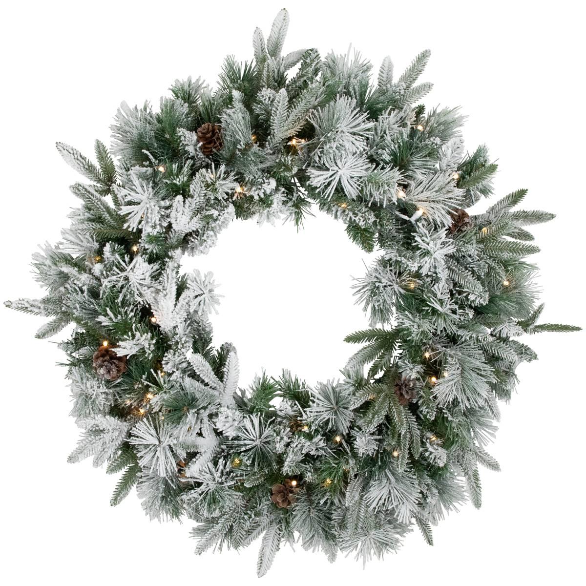Northlight Seasonal 30in. Pre-Lit Pine Flocked Christmas Wreath