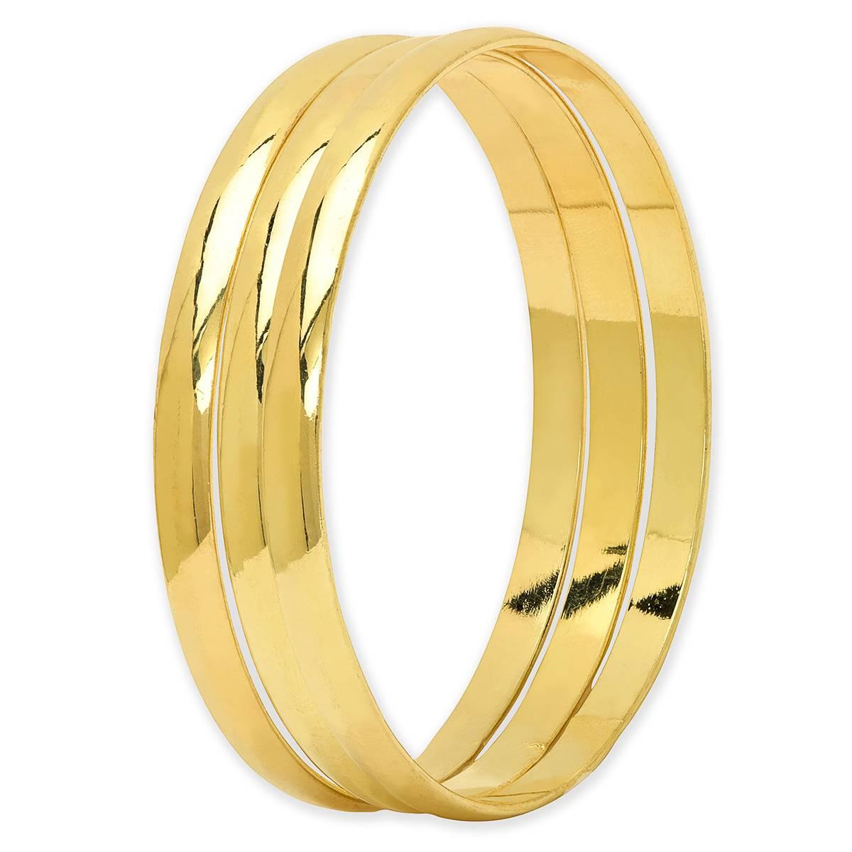 14kt. Gold Plated 3pc. Wide Shiny Plain Bangle Bracelet Set
