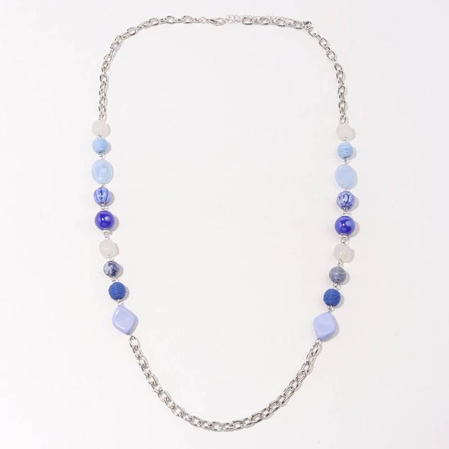 Ashley Cooper™ Silver-Tone Blue & White Beaded Long Necklace