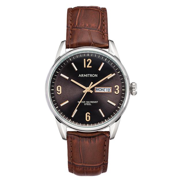 Mens Armitron Silver-Tone Dress Quartz Watch - 20-5048BKSVBN